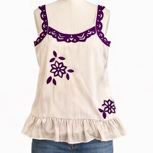 Inspira Sleeveless Purple Satin Appliqué Top